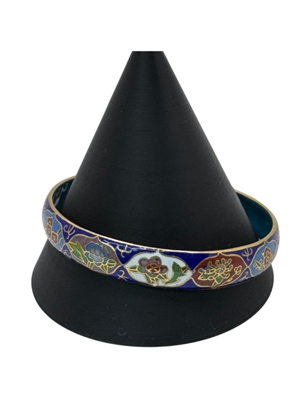 Vintage Cloisonné Floral Bangle Bracelet Gold Trim Made Beijing China 8" Enamel - Picture 3 of 11